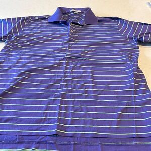 Peter Millar mens large, golf shirt excellent condition purple green white nice.